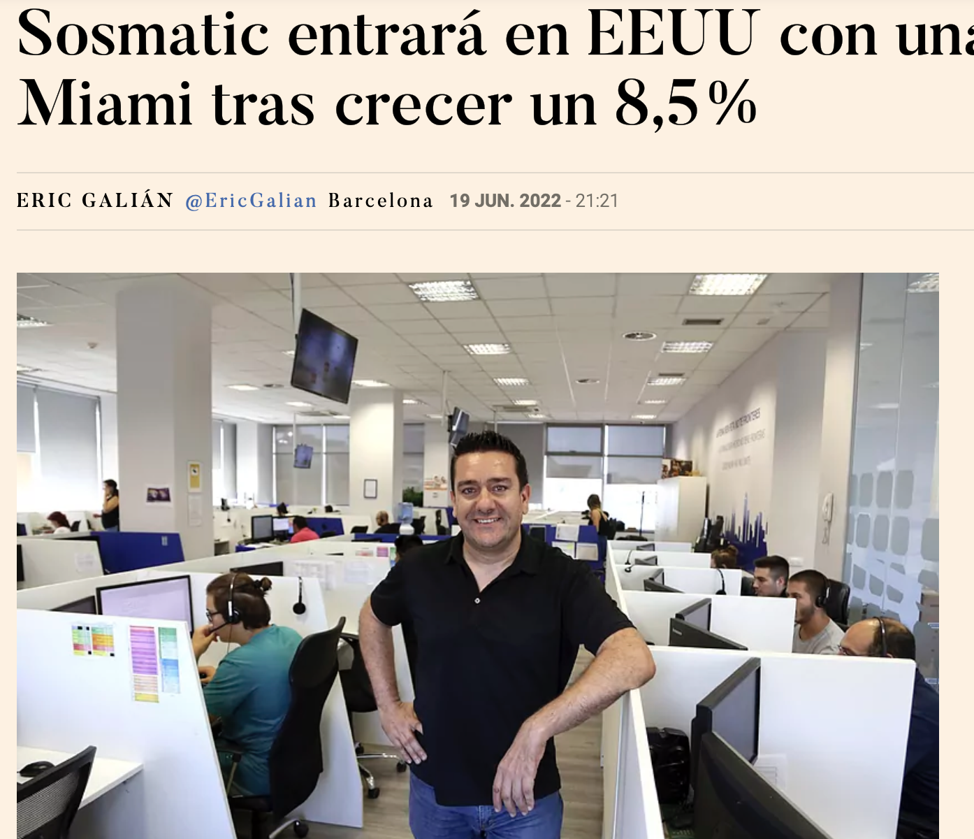 Sosmatic entrará en EEUU con una oficina en Miami tras crecer un 8,5%